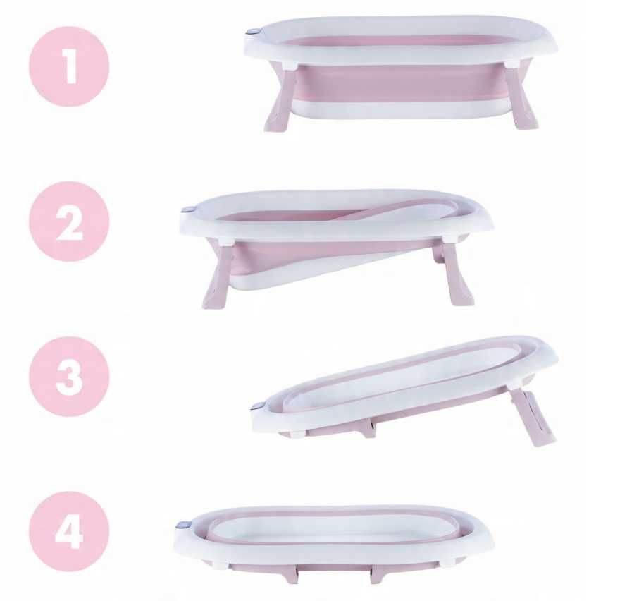 Wanienka składana z termometrem i stelażem + poduszka BATH & CARE Pink