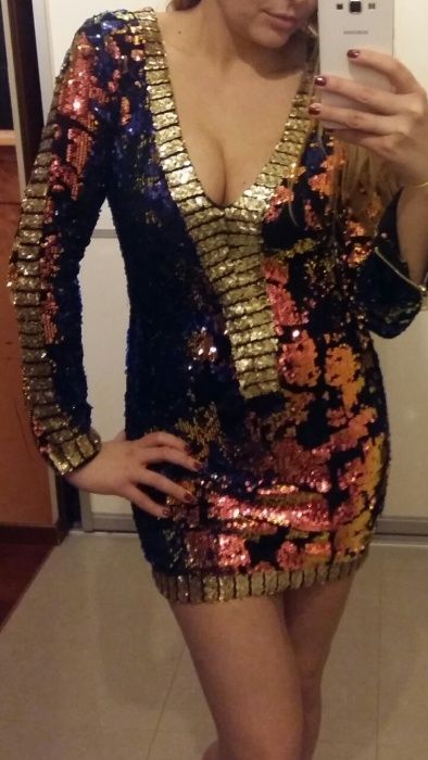 Sukienka styl Beyonce duży dekolt, cekiny rozmar M