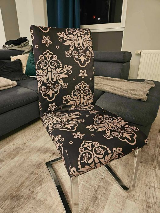 Pokrowce na krzesła glamour elastyczne uniwersalne wzór 4 sztuki