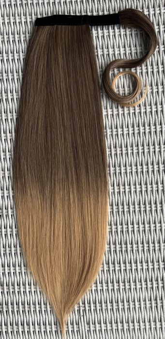 Premium Ultra włosy doczepiane, szatyn / blond / ombre, kucyk