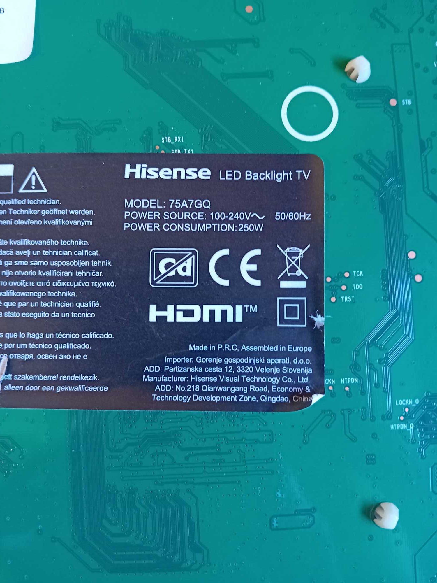 placa tv Hisense 75a7gq