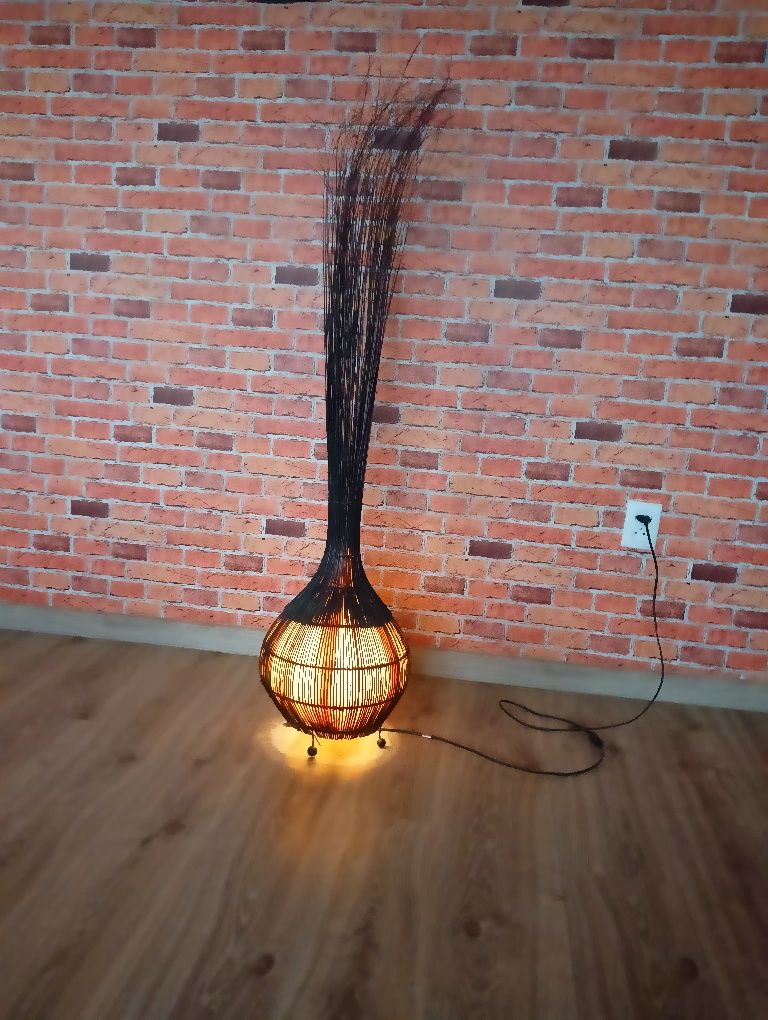 Lampa cebula stojąca wiklinowa boho vintage