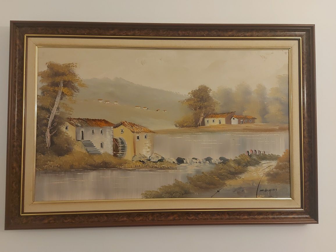 Quadro em tela com moldura em madeira • Excelente estado