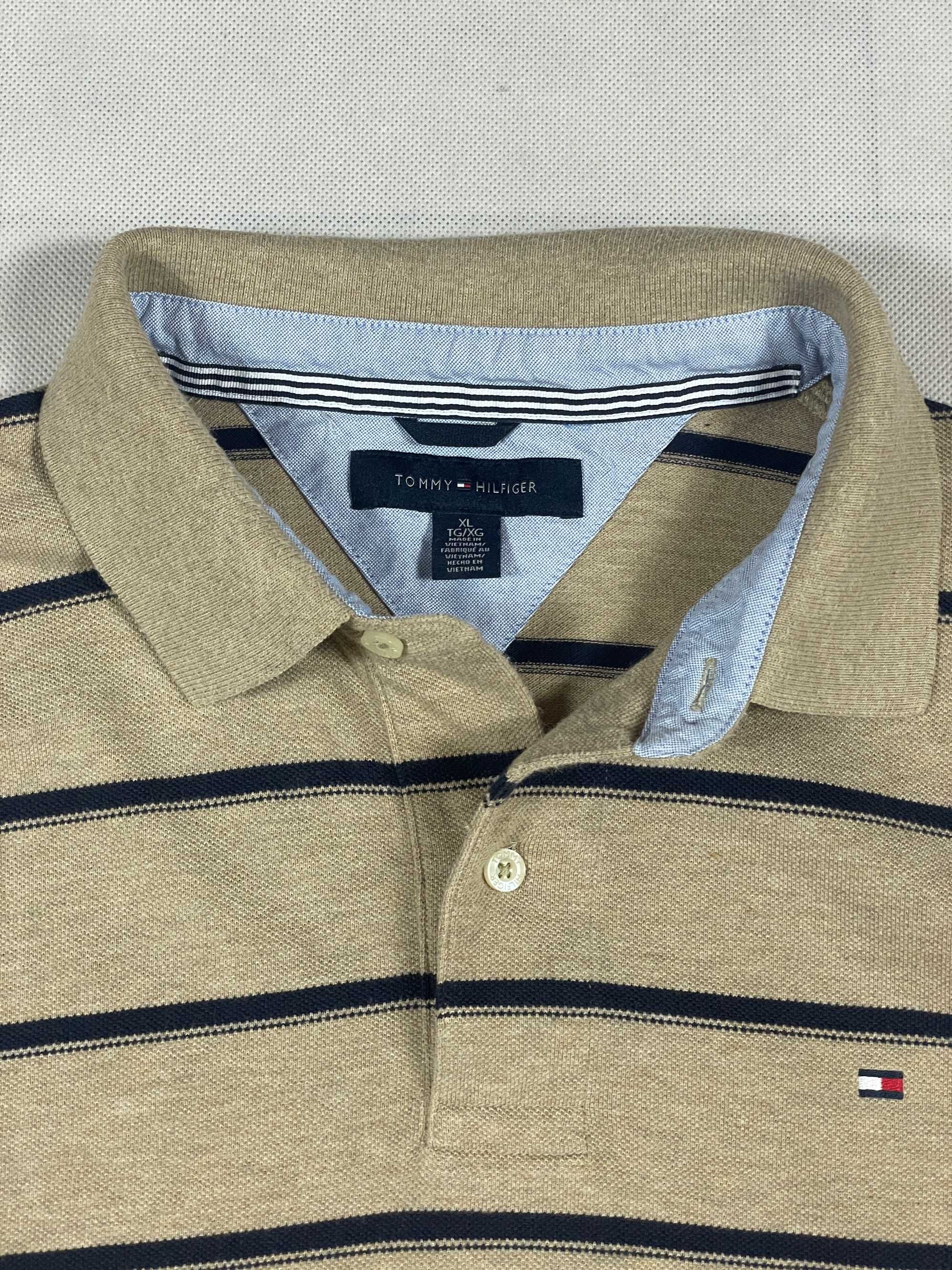 Tommy Hilfiger Longsleeve Męski Solidny Paski Beżowy Logo Unikat XL