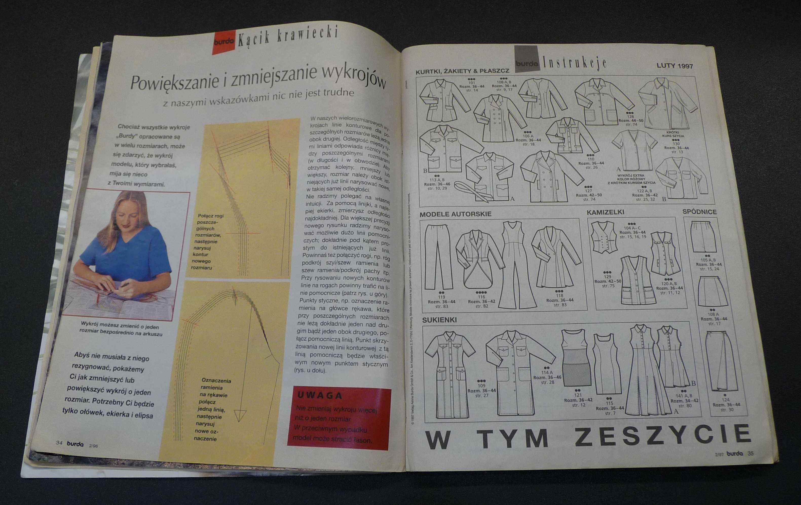 Burda 2/1997. Moda, wykroje krawieckie, krawiectwo, szycie.