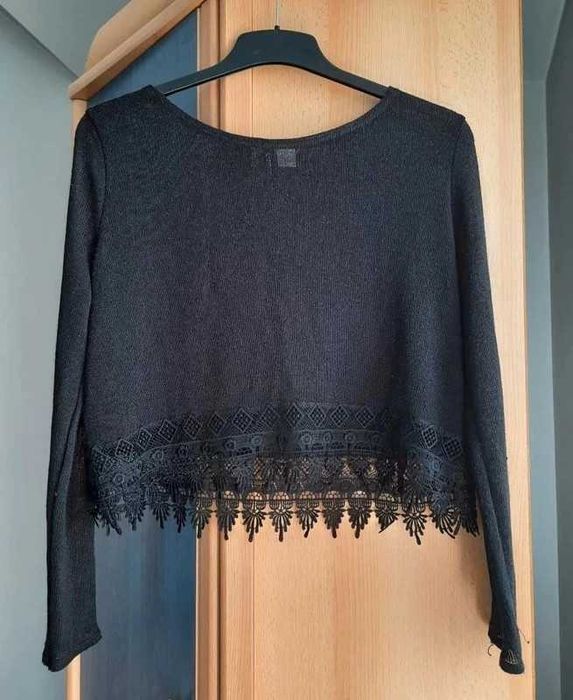 czarna bluzka crop top koronka vintage y2k elegancka h&m