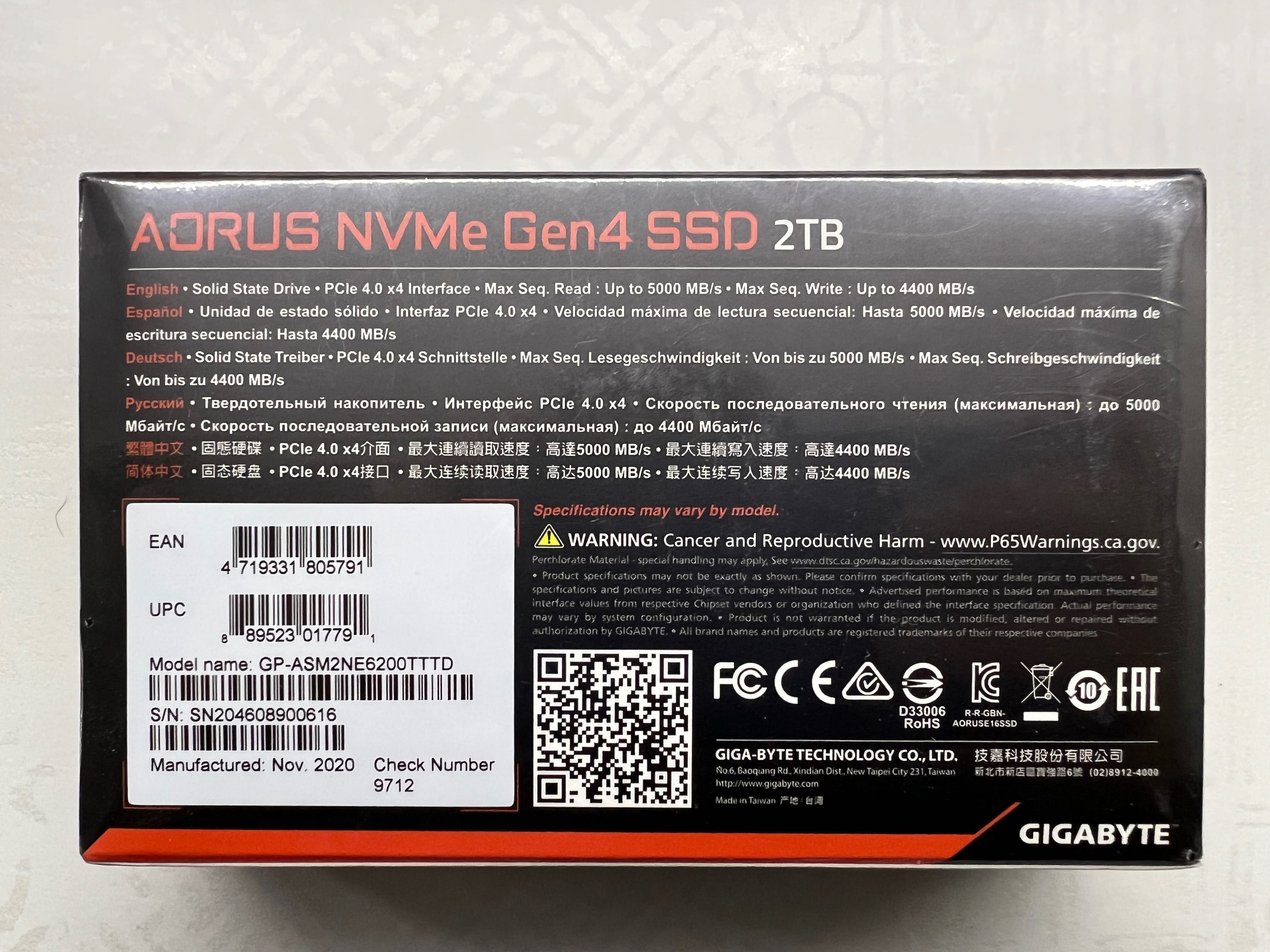 SSD накопичувач Gigabyte Aorus NVMe Gen4 SSD 2 TB (GP-ASM2NE6200TTTD)