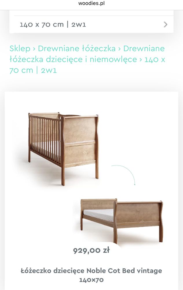 Woodies - Łóżeczko dziecięce Noble Cot Bed vintage 140×70