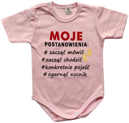 Różowe body z napisami MOJE POSTANOWIENIA 56