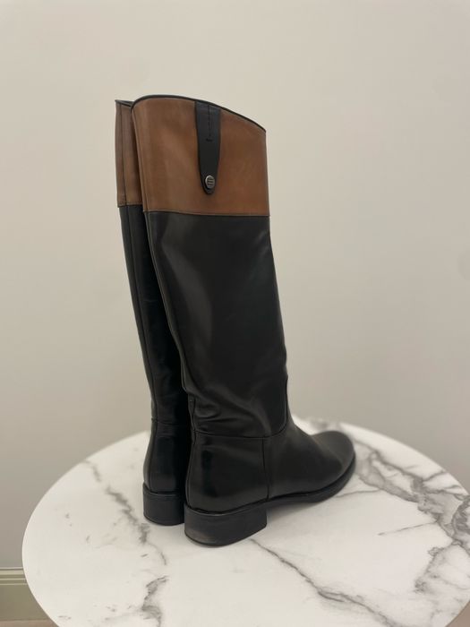 Жіночі високі шкіряні ботильйони, чорний коричневий колір, розмір 38