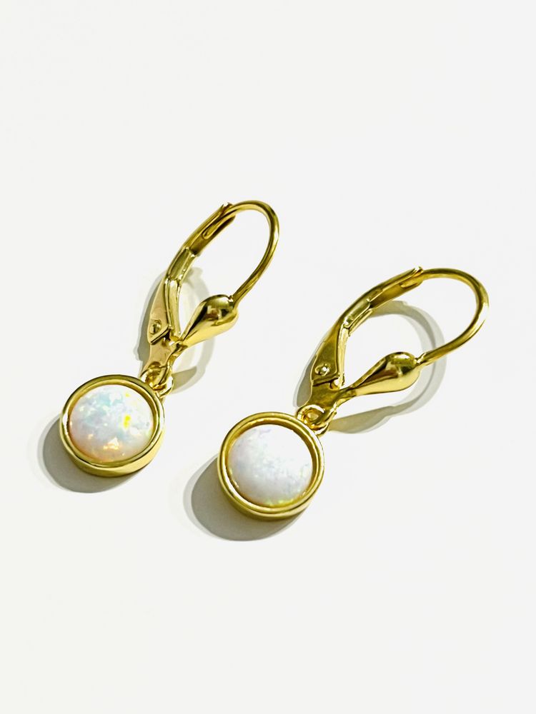Nowe złote kolczyki z opalem Pozłacane Srebro 925 Opal Modna biżuteria