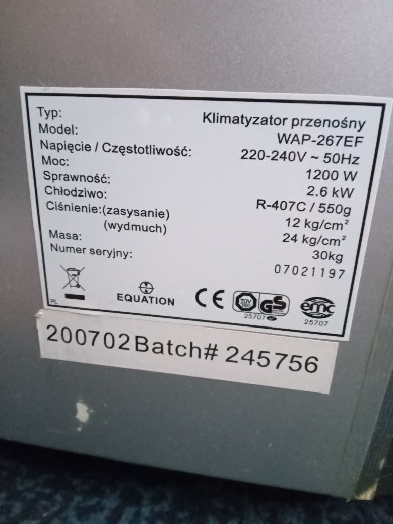 Klimatyzator przenośny Equation stan bdb