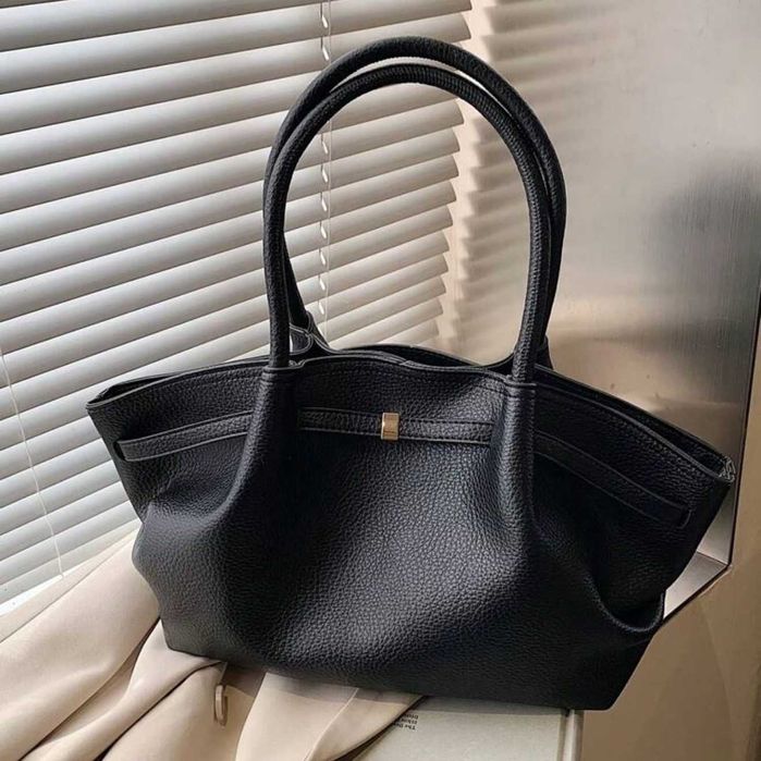 Стильна жіноча сумка гондола преміум якості екошкіра чорна велика тоут