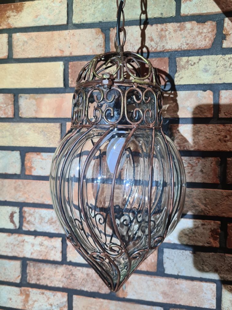 Piękna lampa wisząca, szkło artystyczne dmuchane