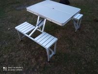 Składany Stolik Stół Turystyczny Kempingowy Aluminiowy podróżny z Ławk