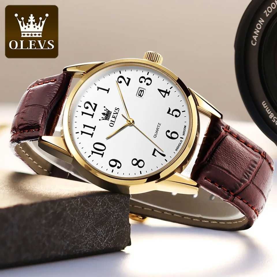 Klasyczny zegarek kwarcowy Olevs złoty biała tarcza męski damski