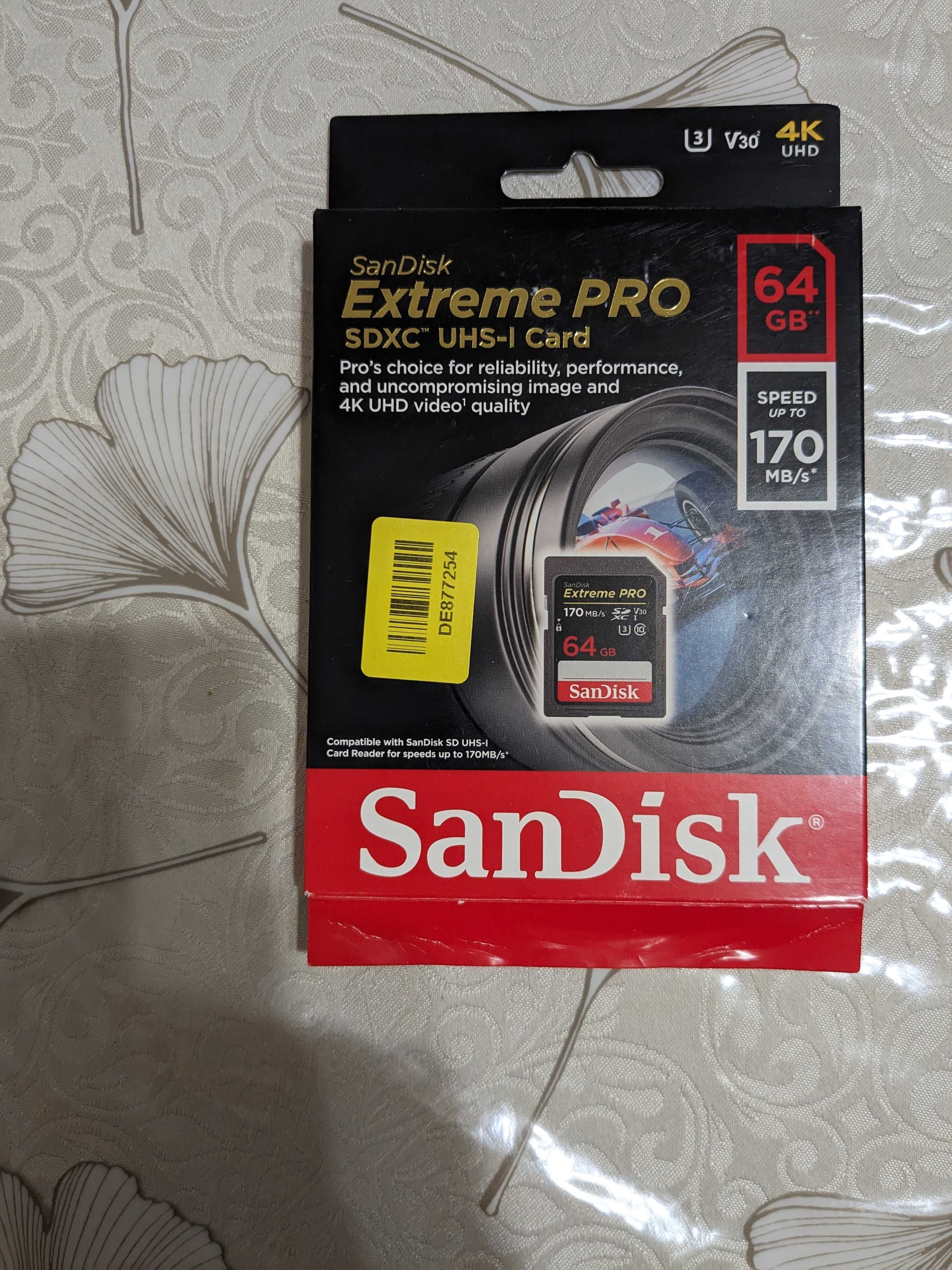 Карта памяти SanDisk SDXC 64GB Extreme Pro C10 UHS-I U3 R170MB/s