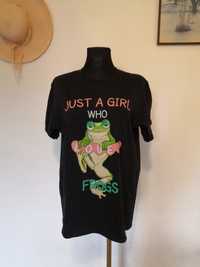 T-shirt bluzka koszulka czarna z żabą just a girl who loves frogs