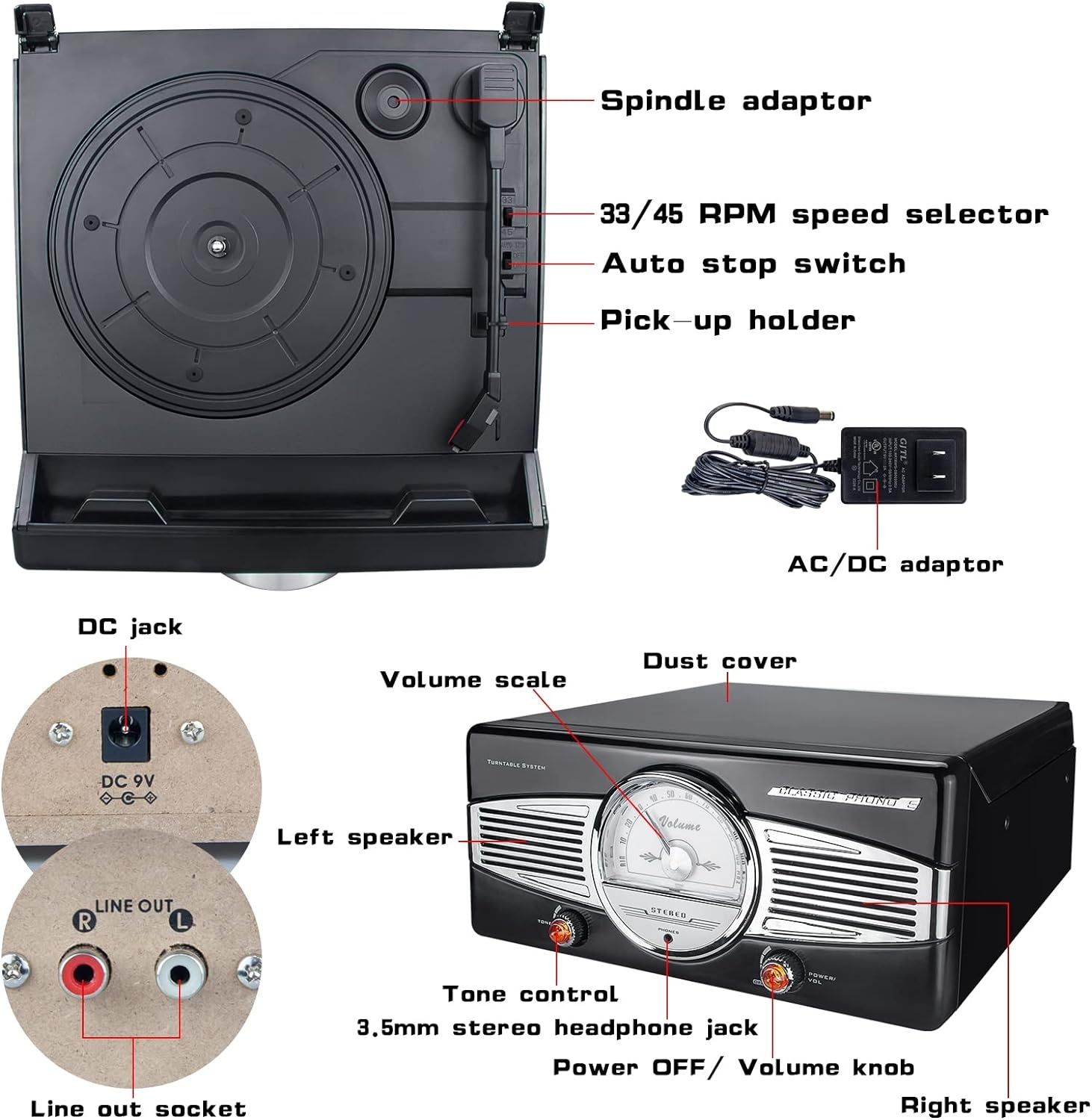 Gramofon RETRO Auna MG-TT-82B Powrót do LAT 50-tych ! RADIO -Czarny