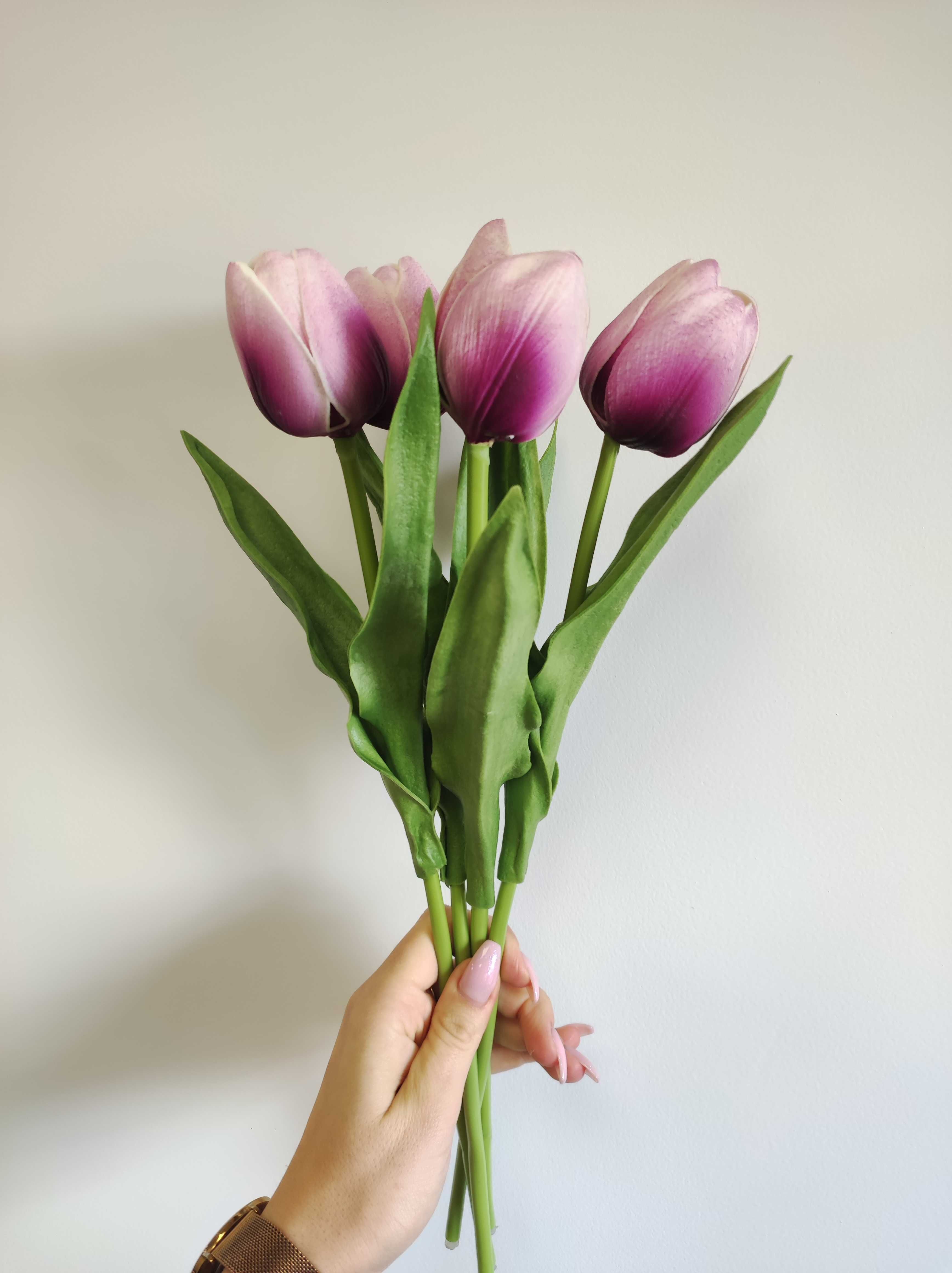 Bukiet tulipanów sztuczne kwiaty jak żywe 4 szt. fioletowe