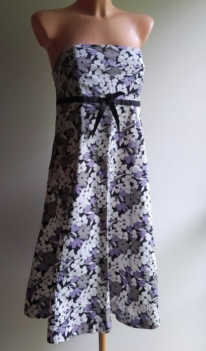 F&F Bawełniana Sukienka w drobne kwiatki na biuście usztywniana 42/XL