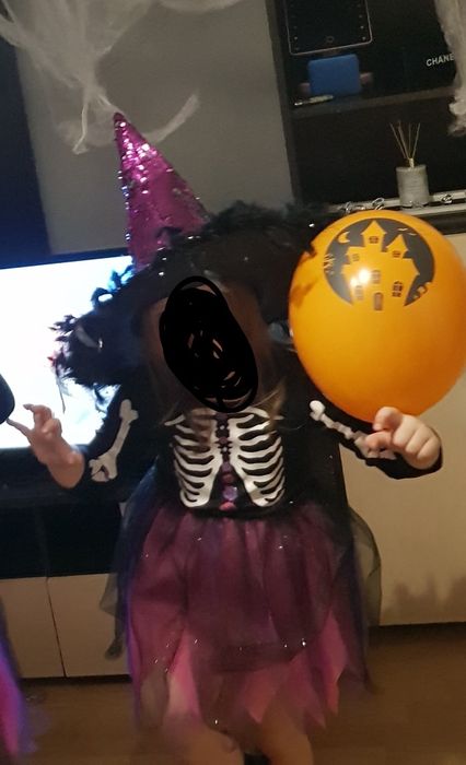Stroj halloween sukienka szkielet plus kapelusz czarownicy