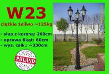 Lampa ogrodowa, latarnia żeliwna potrójna - 125kg - Hc=330cm