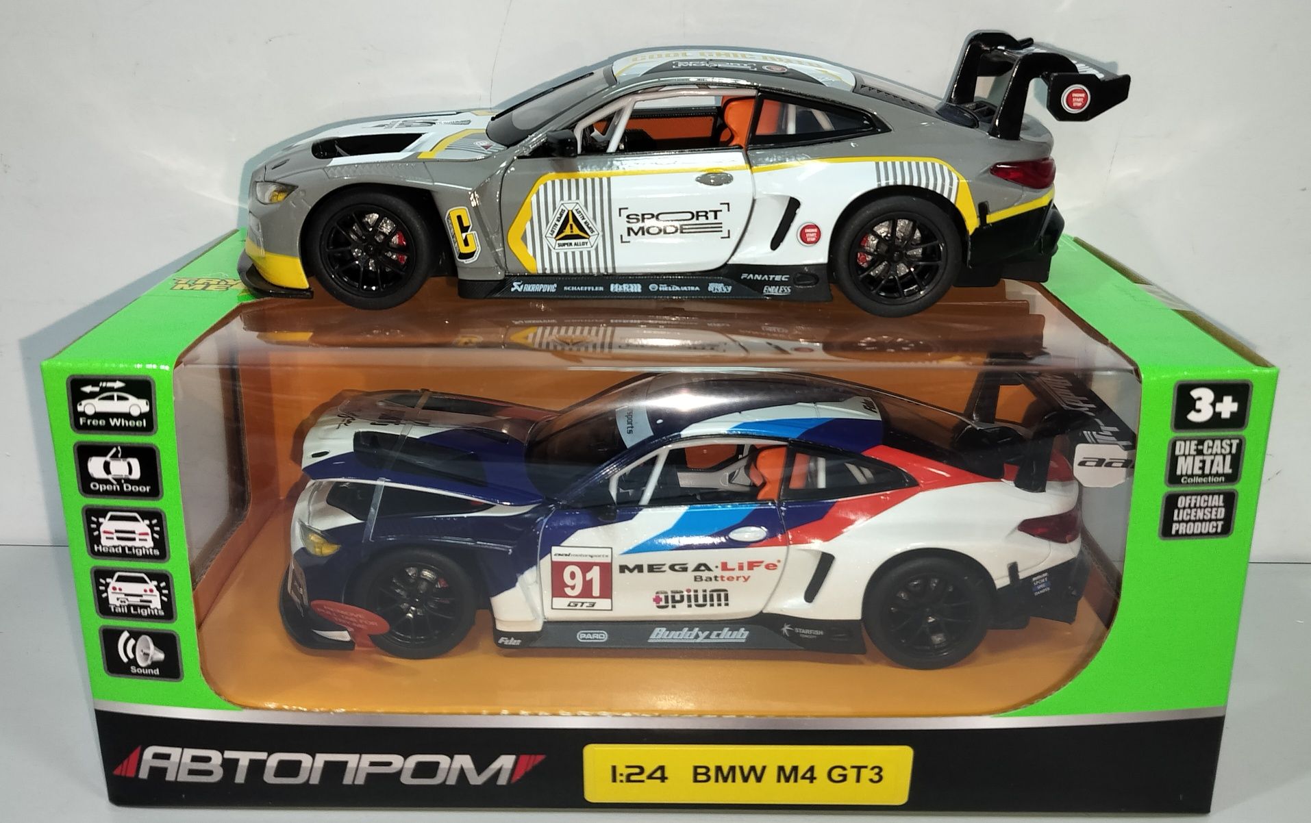 BMW M4 GT3 Racing модель 1:24 ТМ Автопром Металлическая звук свет