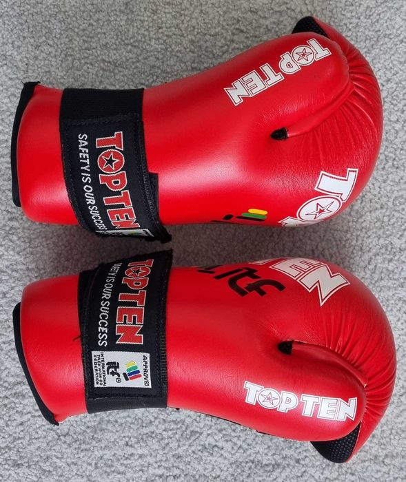 Rękawice otwarte TOP TEN Taekwondo ITF, czerwone, rozmiar S