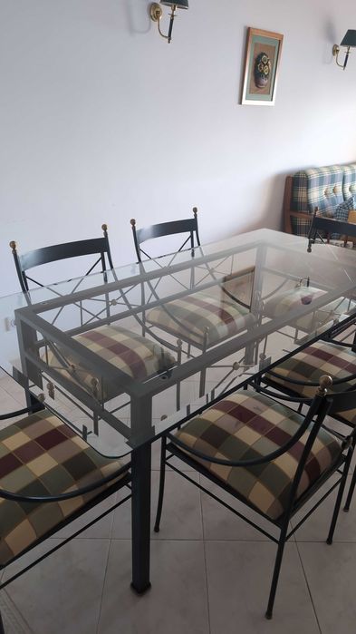 Mesa de Jantar clássica em Ferro e Vidro + Cadeiras