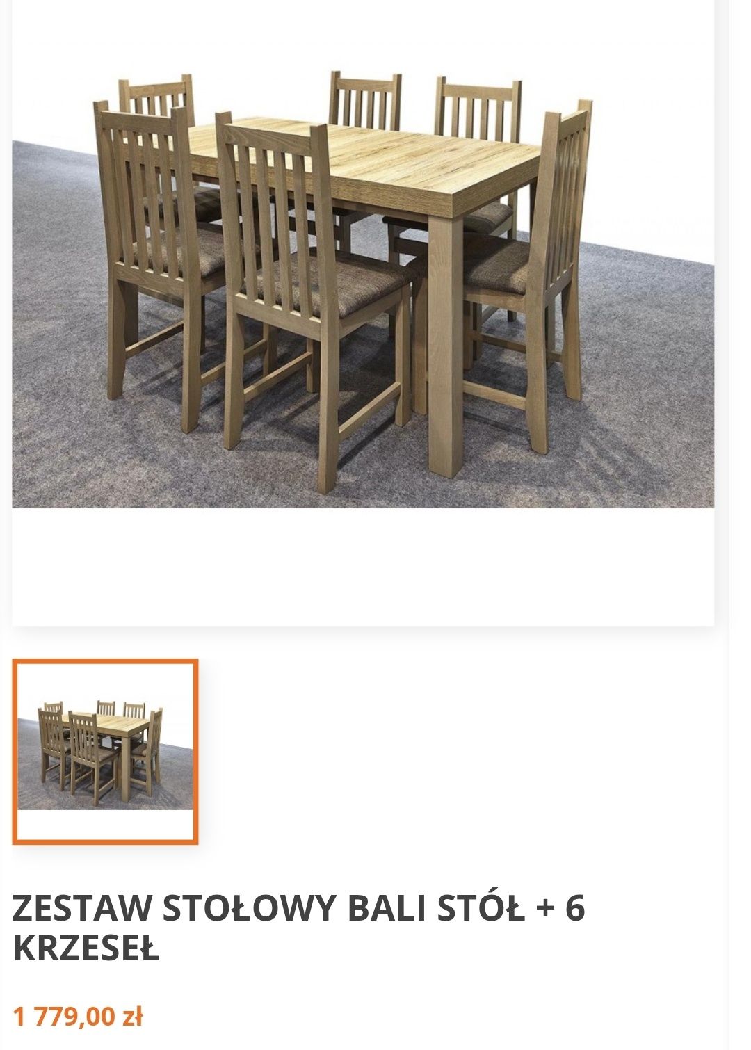 Stół w zestawie z 6 krzesłami.