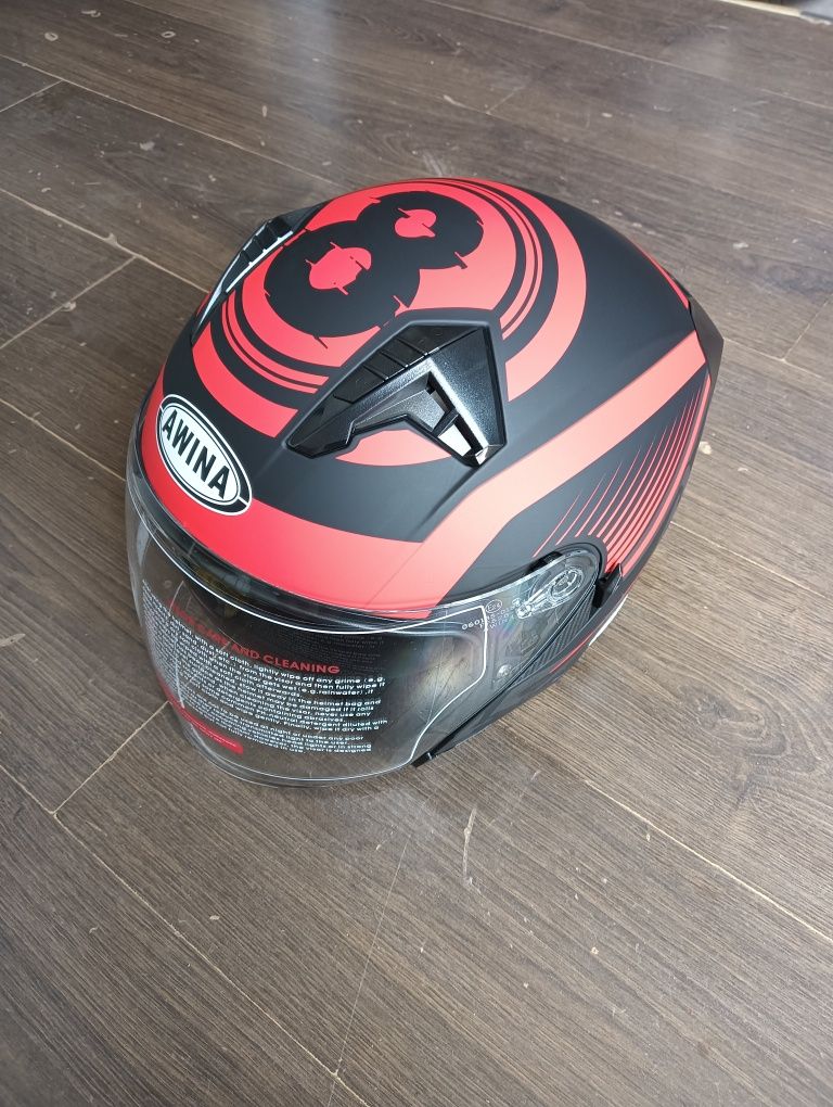 Nowy kask otwarty czerwono czarny mat AWINA