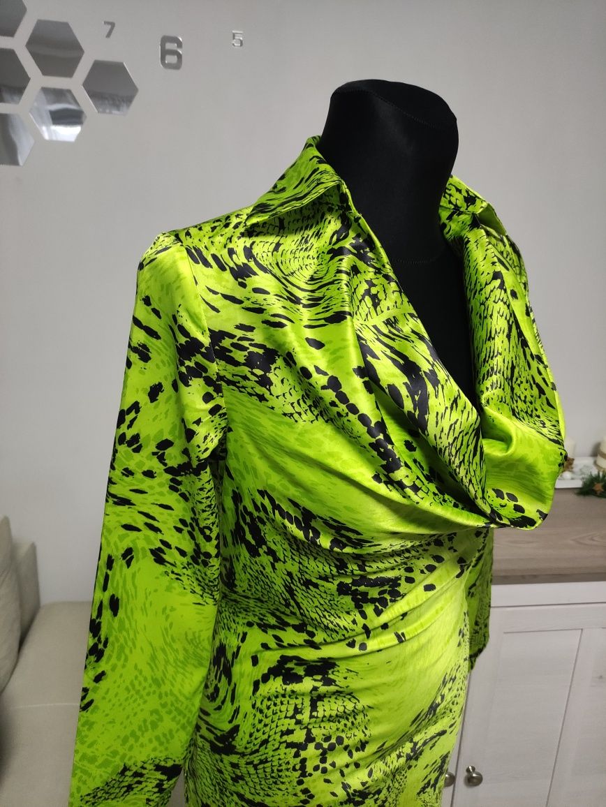 Nowa sukienka satynowa river island zielona seledynowa panterka z metk