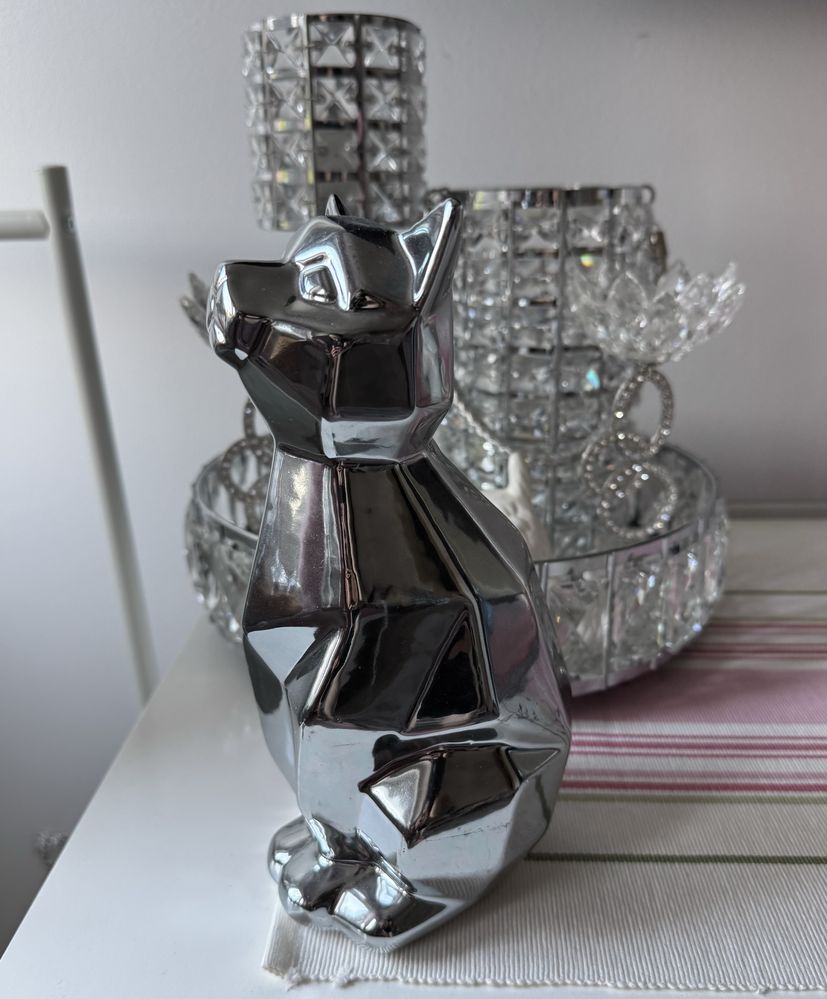 Figurka kot home&you srebrna