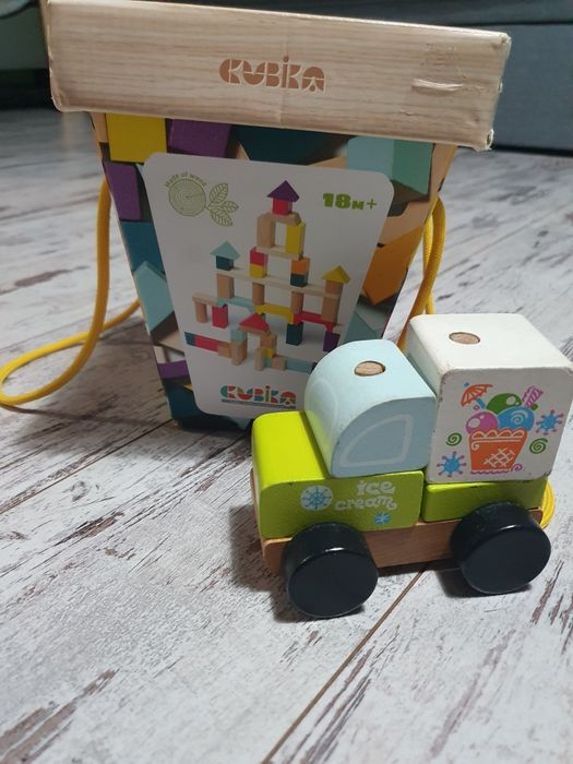 Дерев'яний конструктор Cubika на 50 дет. +в подарунок машинка Кубіка
