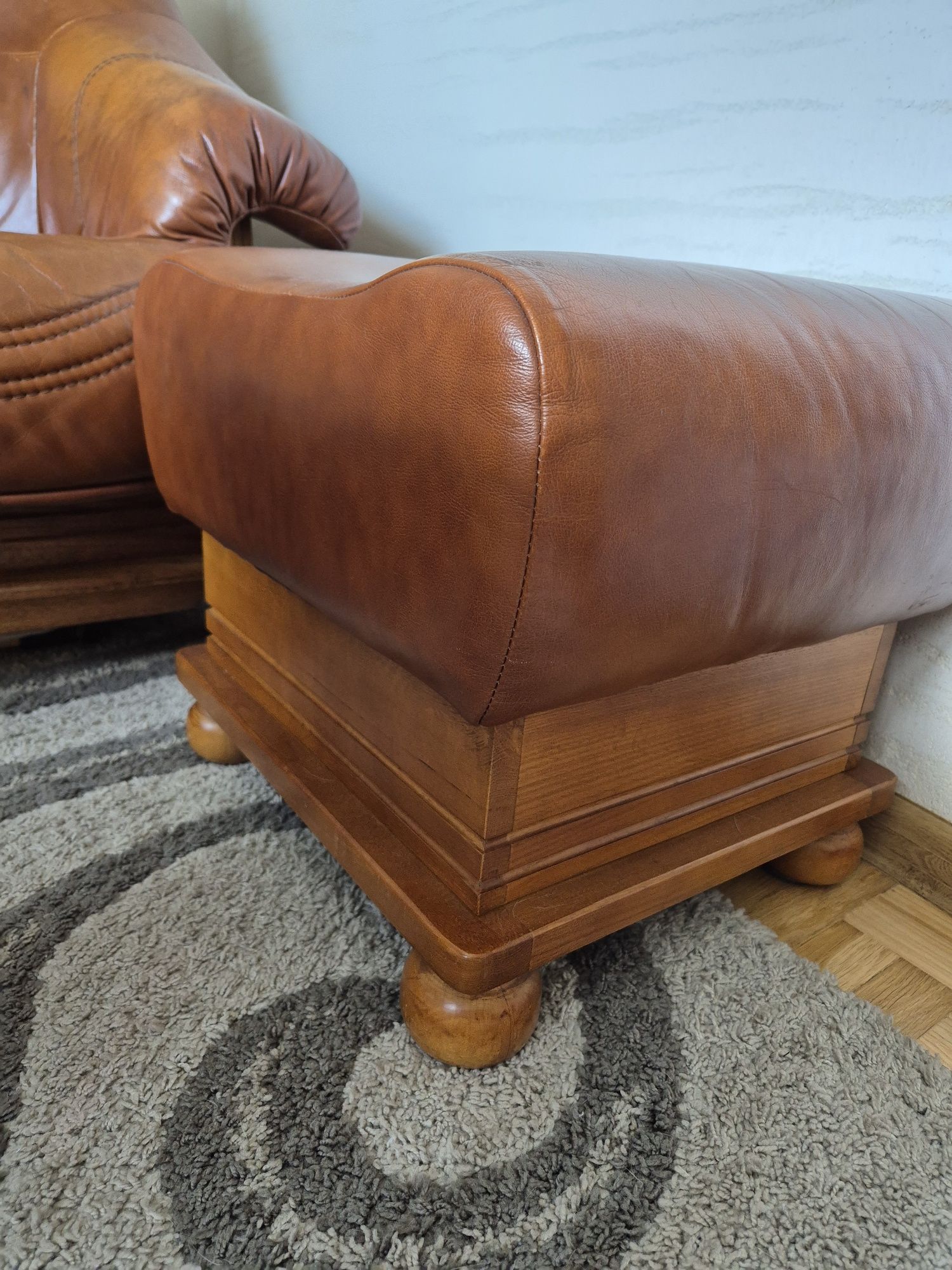 Skórzana sofa/kanapa, fotel i podnóżek
