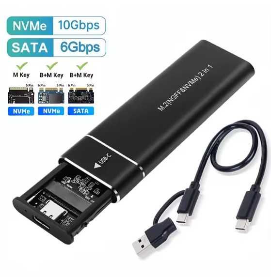 Adaptador M.2 NVME e SATA 10Gbps USB 3.1 TipoC