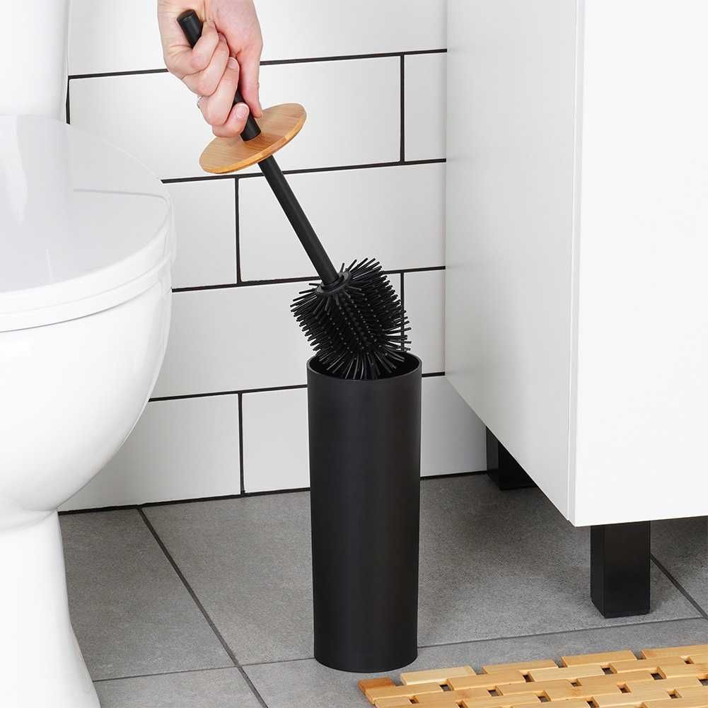Szczotka do toalety WC SILIKONOWA łazienkowa pojemnik stojak czarna