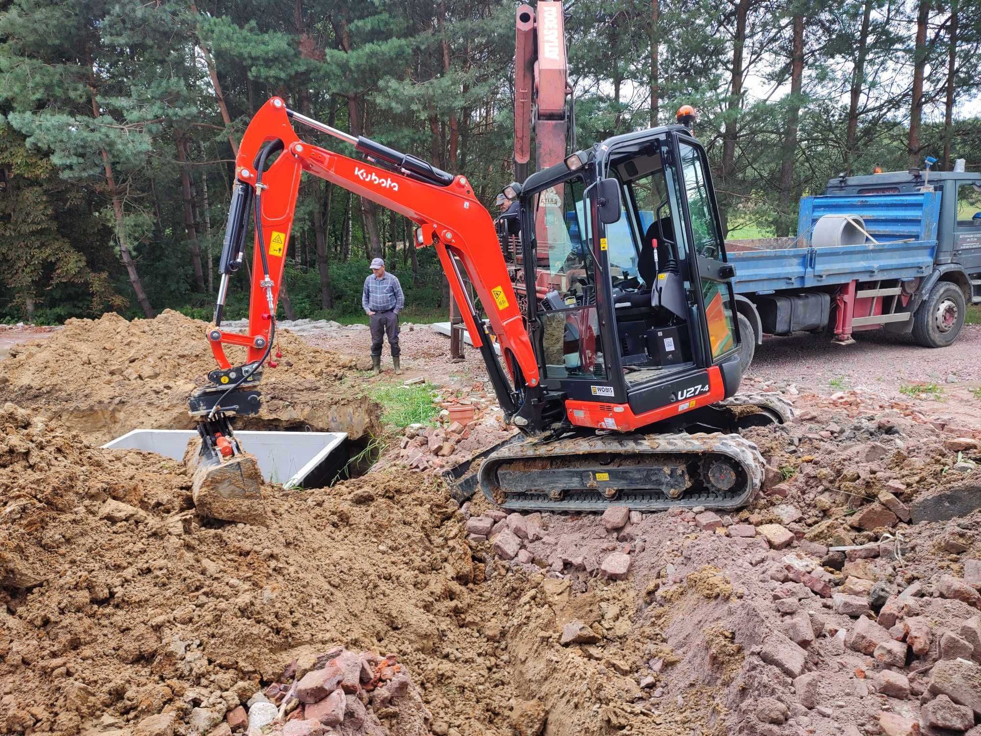 Usługi Wiertnicą do minikoparek, MINIKOPARKI 1.8t oraz 3t KUBOTA JCB