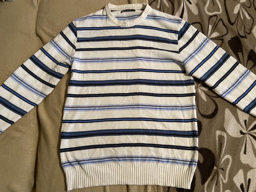Sweter męski biały w paski XL