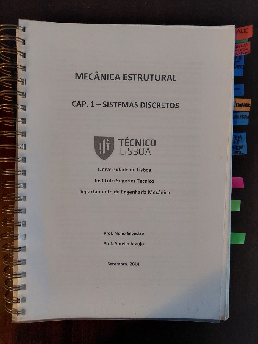 Mecânica Estrutural
Sebenta IST
Capítulo I - sistemas discretos

Para