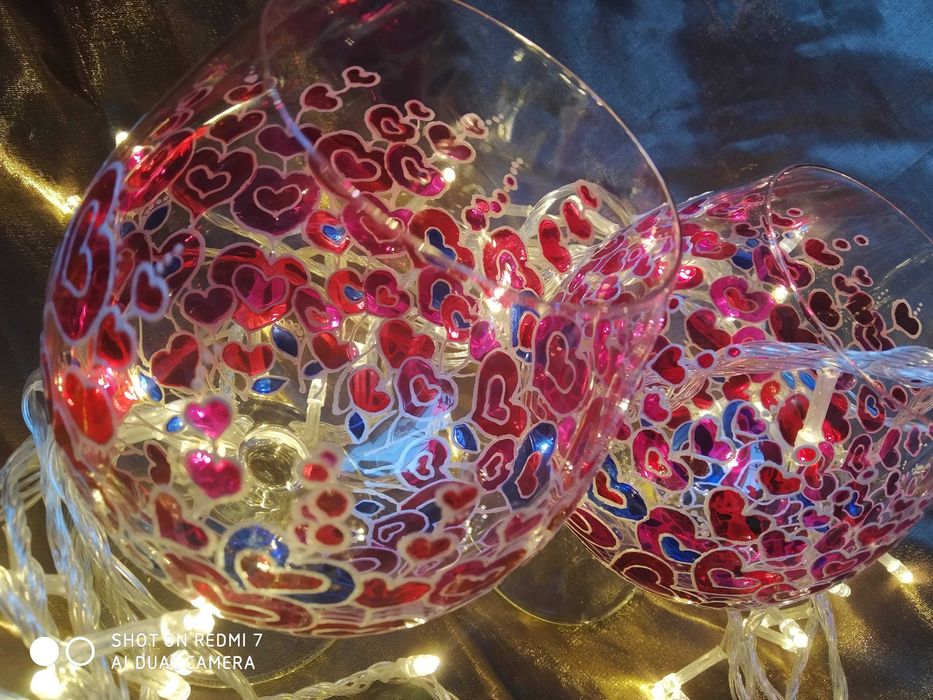 Фужери або бокали "сердечка". Авторський вітражний розпис. Handmade