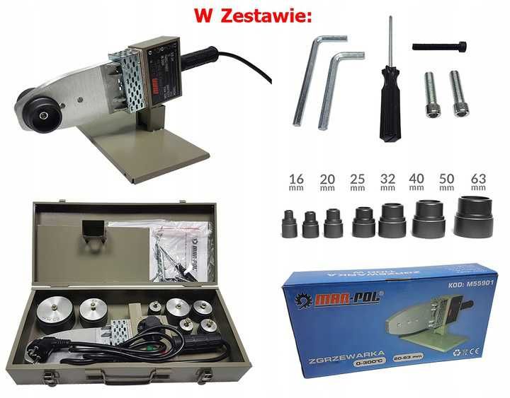 ZGRZEWARKA DO RUR PCV 800W 7 matryc 20-63mm 1519