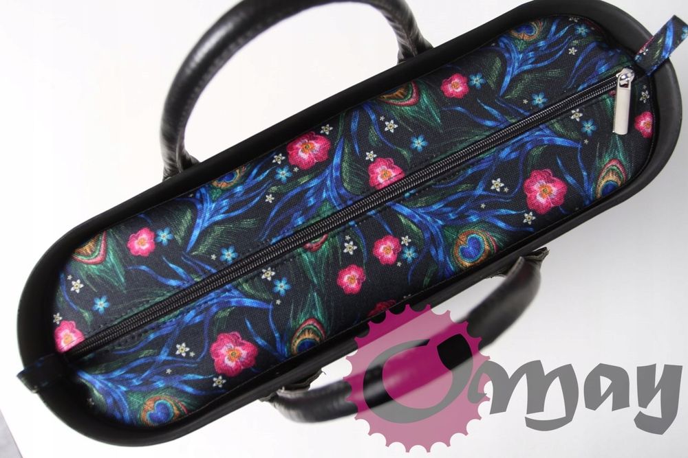 organizer OBAG STANDARD czarny kwiaty i pawie pióra 2 kieszenie OMAY