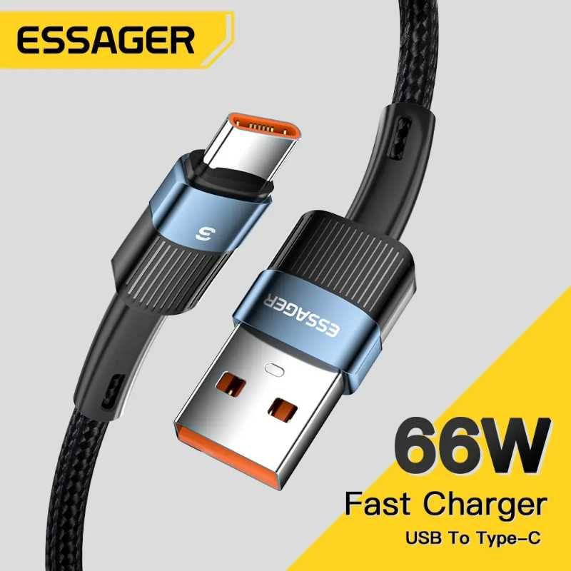 Kabel Szybkiego Ładowania 2m - USB-C do USB 66W QC - Niebieski Blue