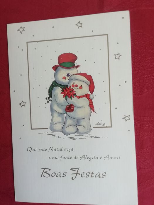 Postal de Boas Festas, pintado com o pé