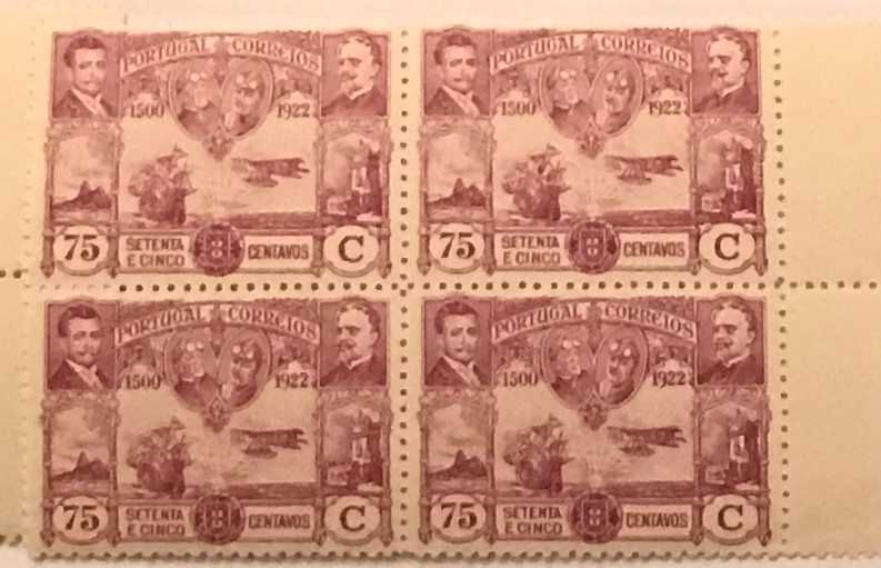 Quadra de selos novos de 75 c - Travessia do Atlântico Sul - 1923
