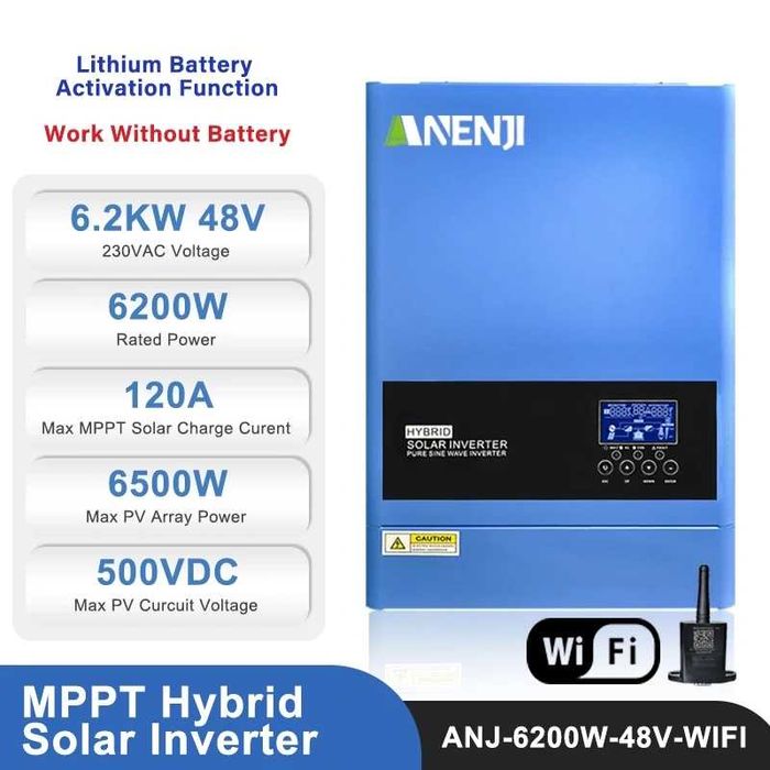 Гібридний сонячний інвертор Anenji 6200 Вт 48 В, з модулем WIFI