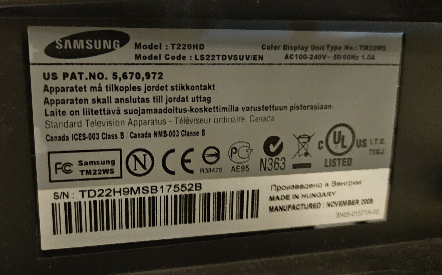 monitor z funkcją telewizora 22 cale telewizor
Samsung T220HD.
Cena 3
