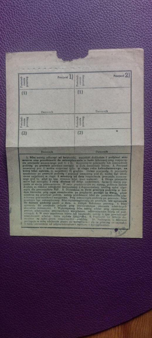 Bilet PKP 1951 dla pracownika